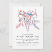 Boho Floral Waterverf Skull Birthday Party Kaart (Voorkant)
