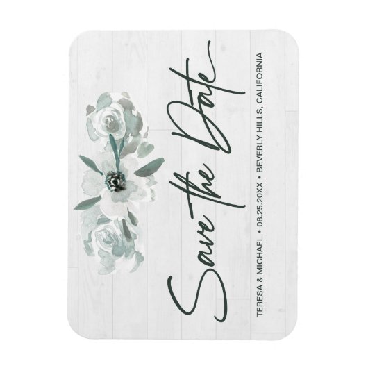 Boho Floral Waterverf Sparen de datumHandlettering Magneet (Verticaal)