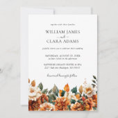 Boho Floral Waterverf Terracotta Monogram Huwelijk Kaart (Voorkant)