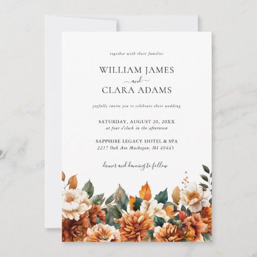 Boho Floral Waterverf Terracotta QR Code Huwelijk Kaart (Voorkant)