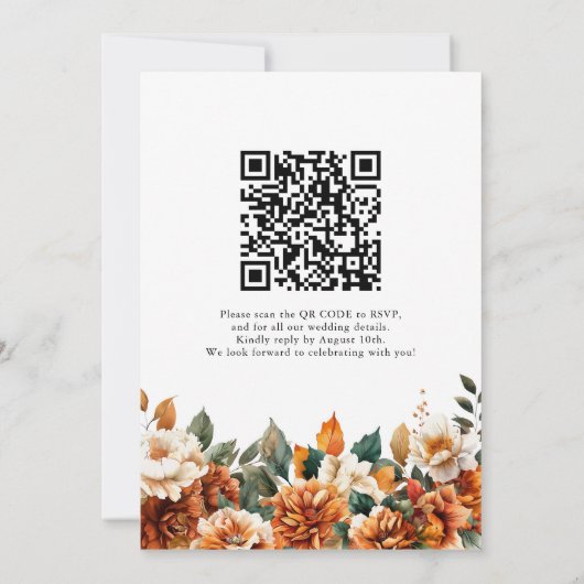 Boho Floral Waterverf Terracotta QR Code Huwelijk Kaart (Achterkant)