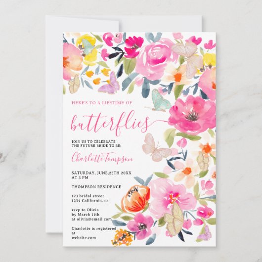Boho floral waterverf vlinders vrijgezellenfeest kaart (Voorkant)