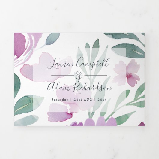 Boho Floral Waterverf Wedding Drieluik Uitnodiging (Cover)