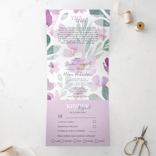 Boho Floral Waterverf Wedding Drieluik Uitnodiging (Binnen)