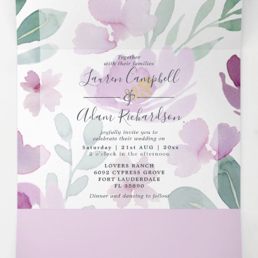 Boho Floral Waterverf Wedding Drieluik Uitnodiging (Binnenkant midden)