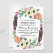 Boho Floral Waterverf Wedding Kaart (Voorkant)