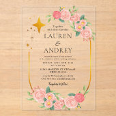 Boho Floral  Wedding  Acryl Uitnodigingen (Voorkant)