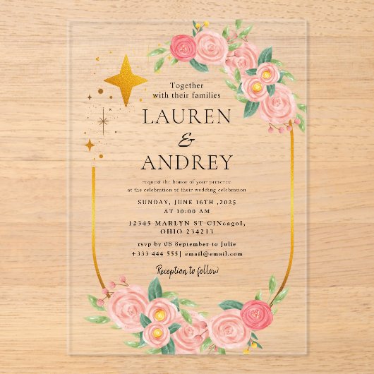 Boho Floral  Wedding  Acryl Uitnodigingen (Voorkant)