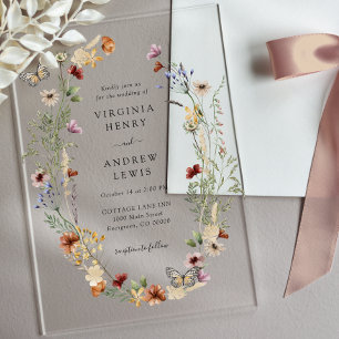 Boho Floral Wedding Acryl Uitnodigingen