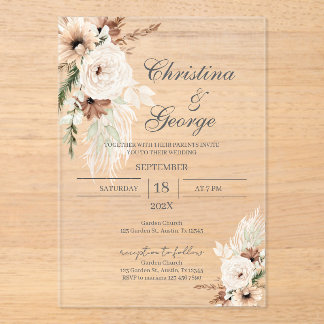 Boho Floral Wedding Acrylic Invitation Acryl Uitnodigingen