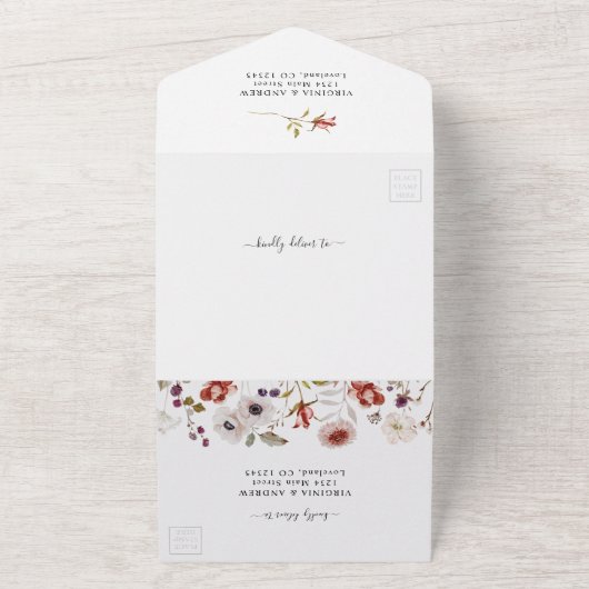 Boho Floral Wedding All In One Uitnodiging (Buitenkant)