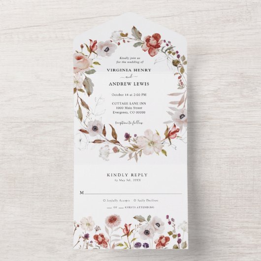 Boho Floral Wedding All In One Uitnodiging (Binnen)