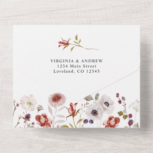 Boho Floral Wedding All In One Uitnodiging (Achterkant)