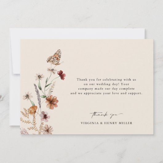 Boho Floral Wedding Bedankkaart (Achterkant)