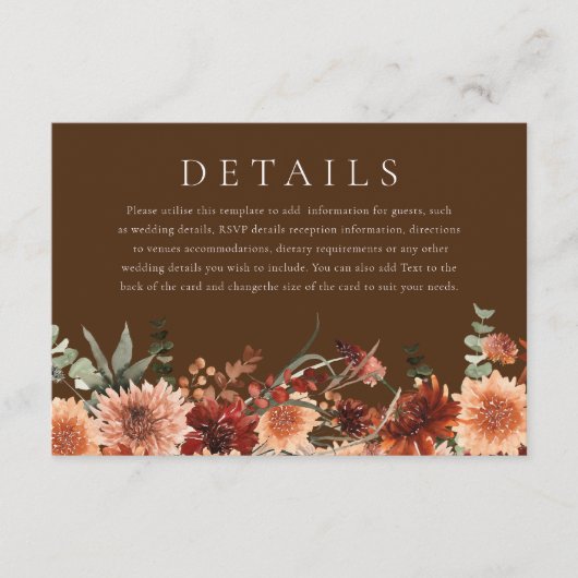 Boho Floral Wedding Ceremony Receptie Details Informatiekaartje (Voorkant)