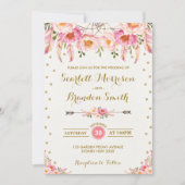 Boho Floral Wedding/Chic Blush Pink Gold Floral Kaart (Voorkant)