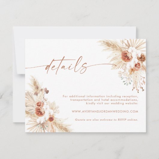 Boho Floral Wedding Details Card | Weddenschap-web Bedankkaart (Voorkant)