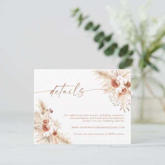 Boho Floral Wedding Details Card | Weddenschap-web Bedankkaart (Staand voorkant)