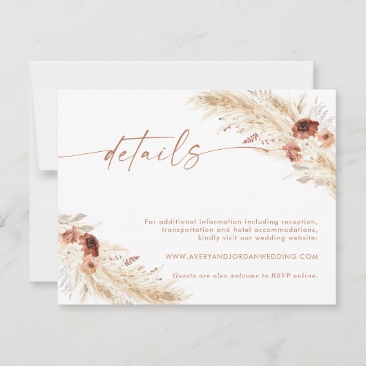 Boho Floral Wedding Details Card | Weddenschap-web Bedankkaart (Voorkant)