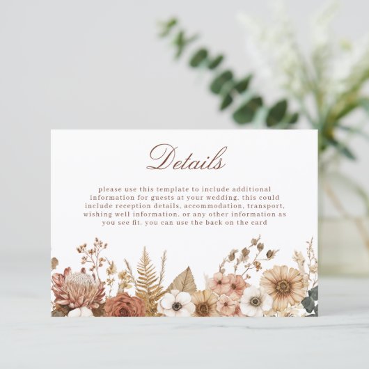 Boho Floral Wedding Details Informatiekaartje (Staand voorkant)