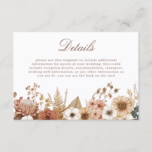 Boho Floral Wedding Details Informatiekaartje (Voorkant)