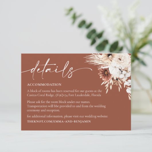 Boho Floral Wedding Details Kaart (Staand voorkant)