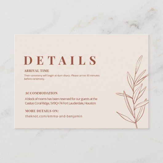 Boho Floral Wedding Details Kaart (Voorkant)