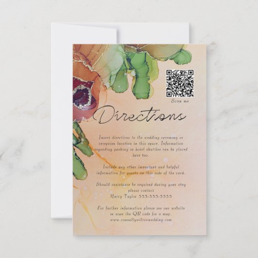 Boho  Floral Wedding Information Kaart (Achterkant)