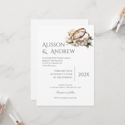 Boho Floral Wedding Invitation Kaart (Voorkant / Achterkant in situ)