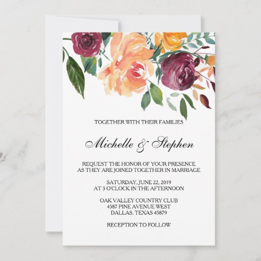 Boho Floral Wedding Invitation Kaart (Voorkant)