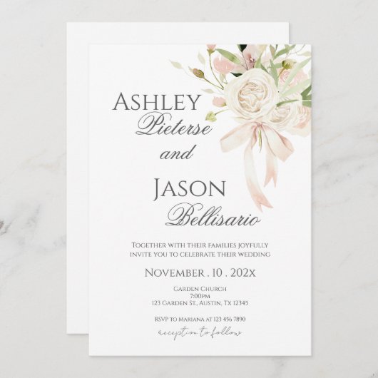 Boho Floral Wedding Invitation Kaart (Voorkant / Achterkant)