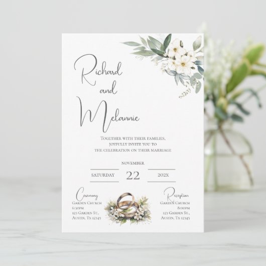 Boho Floral Wedding Invitation Kaart (Staand voorkant)