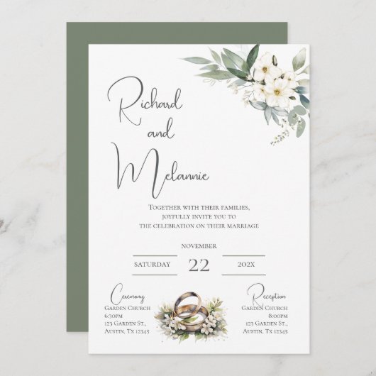 Boho Floral Wedding Invitation Kaart (Voorkant / Achterkant)