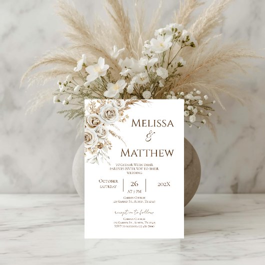 Boho Floral Wedding Invitation Kaart