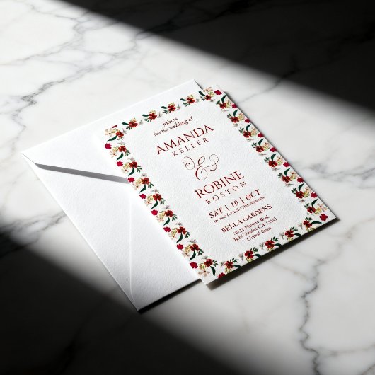 Boho Floral Wedding Invitation Kaart