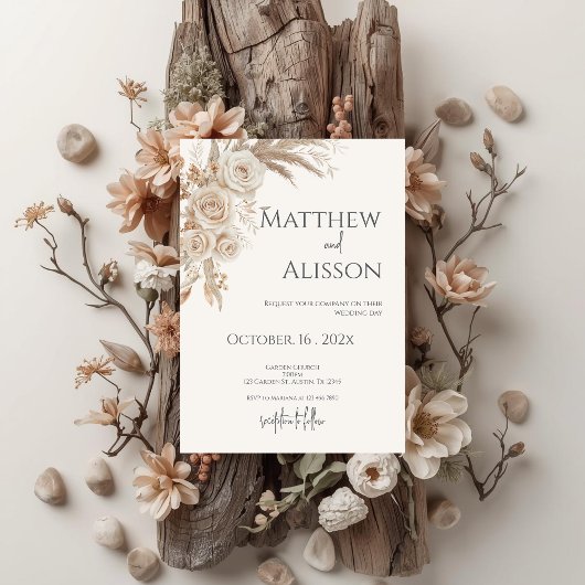 Boho Floral Wedding Invitation Kaart