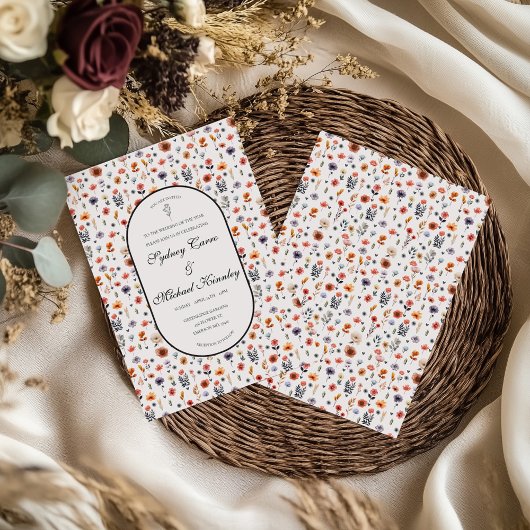 Boho Floral Wedding Invitation Kaart