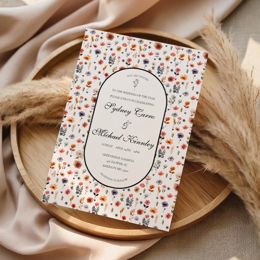 Boho Floral Wedding Invitation  Kaart