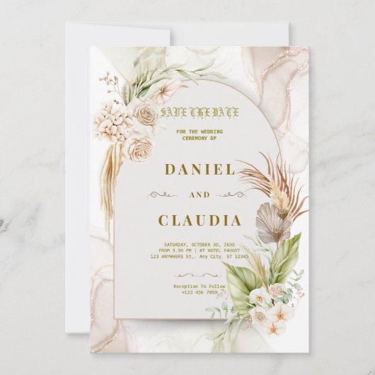 Boho Floral Wedding Invitation Kaart (Voorkant)