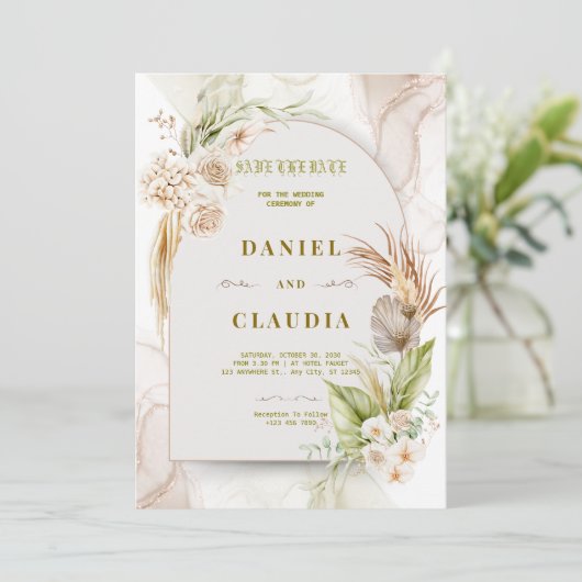 Boho Floral Wedding Invitation Kaart (Staand voorkant)