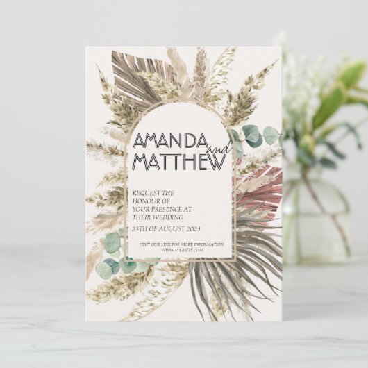 Boho Floral Wedding Invitation Kaart (Staand voorkant)