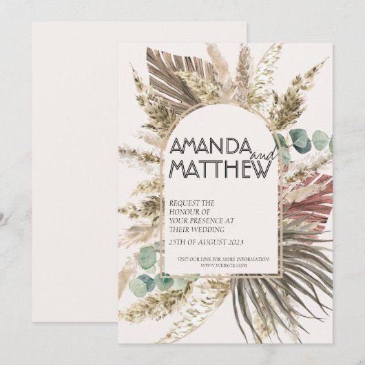 Boho Floral Wedding Invitation Kaart (Voorkant / Achterkant)