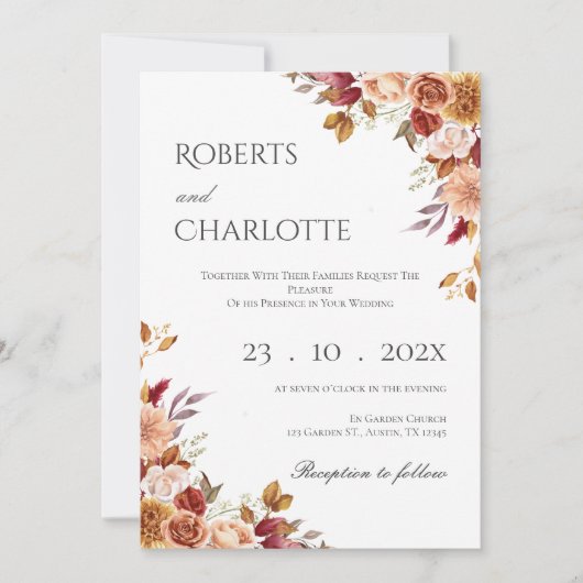 Boho Floral Wedding Invitation Kaart (Voorkant)