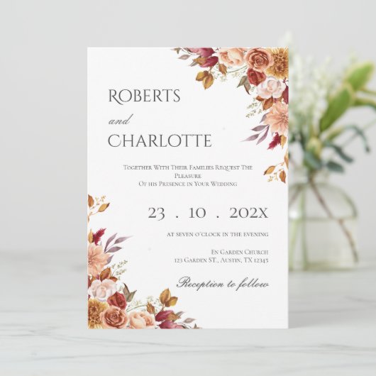 Boho Floral Wedding Invitation Kaart (Staand voorkant)