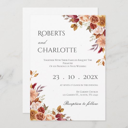 Boho Floral Wedding Invitation Kaart (Voorkant / Achterkant)