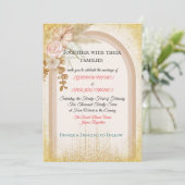 Boho Floral Wedding Invitation with Gold Sparks Kaart (Staand voorkant)