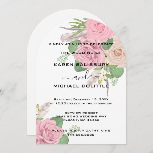 Boho Floral Wedding Invite, Aangepast Bewerkbaar Kaart (Voorkant / Achterkant)