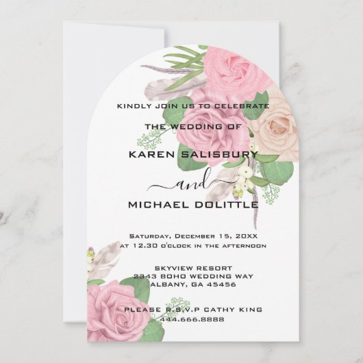 Boho Floral Wedding Invite, Aangepast Bewerkbaar Kaart (Voorkant)
