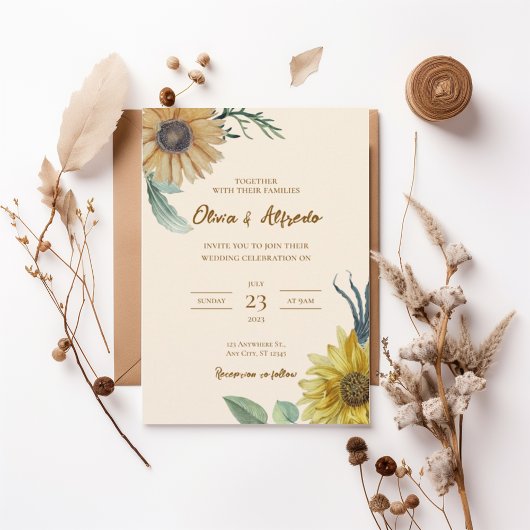 Boho Floral Wedding Invite Kaart