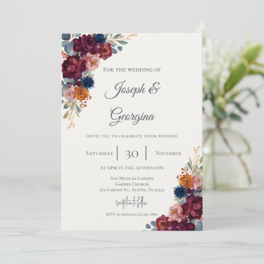 Boho floral wedding kaart (Staand voorkant)